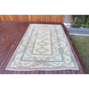 Alfombra de 5.2x8.4 pies, Alfombra Turca Vintage Grande, Alfombra de Lana Azul - Product Image 1