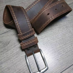 เข็มขัดหนังคาวบอยสไตล์วินเทจแบบเย็บขอบแข็งแรงทนทานหัวเข็มขัดหนังวัวทำด้วยมือ - Product Image 1