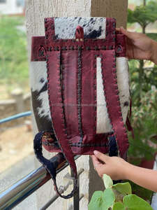 Mochila De piel de vaca hecha a mano para estudiante universitario, morral elegante de piel de Animal - Product Image 5