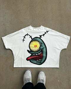 Fabricante personalizado 320 Gsm Drop Shoulder Boxy camiseta con parte inferior de impresión DTG personalizada recortada a bajo precio - Product Image 1