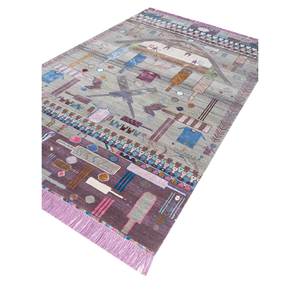 Tapis rectangulaires Manchaha abstraits noués à la main en laine et soie de bambou 9x12 pour salon ou couloir Les-8296 Gris & Noir - Product Image 2