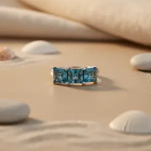 Anillo de Plata 925 con Topacio Azul para Mujer, Gema de Corte Ovalado, Joyería Fina, Anillo de Hombre Chapado en Rodio - Product Image 2