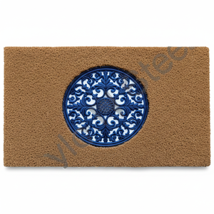 Paillasson Rangoli bleu et marron tapis antidérapant tapis doux soyeux et lisse avec hauteur de pile en peluche pour la zone d'entrée prix de gros - Product Image 1
