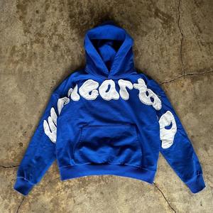 Sudadera con capucha de forro polar ecológico de 400 g/m² para hombre, corte regular, con bordado desgastado y letras, personalizada, para invierno, venta al por mayor - Product Image 4