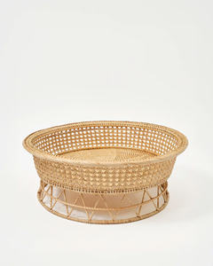 Plateau de petit déjeuner en rotin tissé rond vintage plateaux de présentation en rotin faits à la main avec support pour décor de Table de service à Dessert - Product Image 1