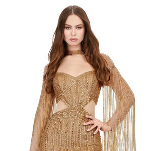 Robe courte sans manches à sequins brodée avec découpe sur le côté perlée sur le devant Hot Sexy Solid Crew Neck Straight Silhouette Natural - Product Image 1