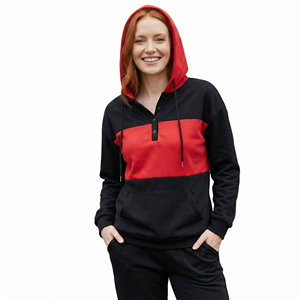 Sudaderas con Capucha Personalizadas para Mujer, Cuello Henley, Botones, Bolsillo Canguro, Logotipo Propio, Etiqueta, Talla, Marca, Ajuste Holgado - Product Image 1