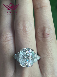 Anello in Moissanite da 10,5 Carati, Taglio Cushion 11*14mm, Ghiaccio Frantumato, 7 Pietre, Colore D Incolore, Oro Bianco 10K, VVS1 - Product Image 5