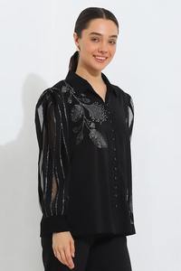 Manteau d'hiver luxueux en satin brodé respirant pour adultes, col montant, manches longues, silhouette droite, modeste, vintage, avec perles - Product Image 4