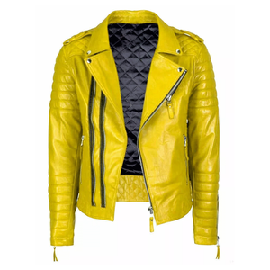 Hot Selling <b>Men's</b> Genuine Leather <b>Jacket</b> <b>Yellow</b> Slim Fit Stylish Biker Coat Real Lambskin Leather Biker <b>Jacket</b> For <b>Men</b> - Product Image 1