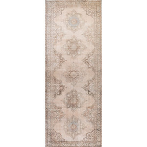 พรมขนสัตว์ถักมือสไตล์วินเทจ สีเบจ-น้ำตาล ลายเหรียญแบบนามธรรม รูปทรงสี่เหลี่ยมผืนผ้า สำหรับตกแต่งบ้าน ทำด้วยมือ สำหรับห้องนั่งเล่น ห้องโถง-Pae-164 - Product Image 1