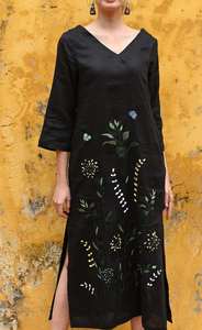 SUE Robe mi-longue en lin brodé à la main pour invité de mariage à manches longues Design élégant décontracté - Product Image 6