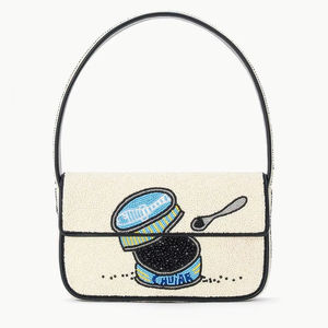 Handmade <b>White</b> Beaded <b>Bag</b> Caviar Tin Embroidery Glass Beads Shoulder Purse Ladies Party <b>Clutch</b> Food Pattern Satchel Crossbody - Product Image 1