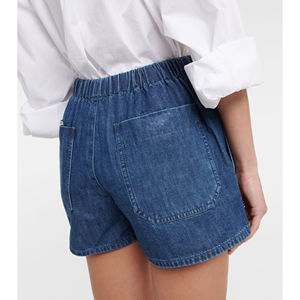 Shorts en jean pour femmes de haute qualité avec cordon de serrage en dentelle, poches boutonnées en coton, respirants et lavés, fabriqués au Pakistan, OEM 2025 - Product Image 4