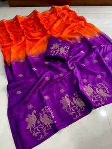 Sari de Viscosa Georgette Rusa Pura para Mujer con Tejido Jacquard, Bordado Meenakari Zari y Borde Antiguo Butti - Product Image 3