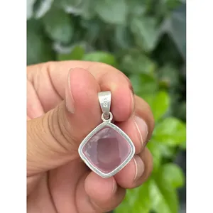 Collar con Colgante de Cuarzo Rosa Natural, Plata de Ley 925, Joyería Fina Hecha a Mano con Piedras Preciosas, Proveedor Mayorista OEM ODM - Product Image 2