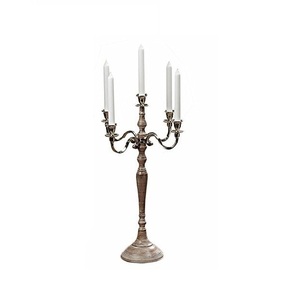 Nickel Plated Finishing Sustainable Quality Dining Tabletop Decoration Embossed Design Metal And Glass 5 Arms Candle Stand - Product Image 5