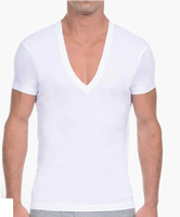 T-shirt de gymnastique à col en V profond pour homme en tissu Cotton-Spandex extensible pour la gym ou l'entraînement