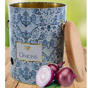 Stockage des aliments et conteneur d'inspiration Azulejo 5L Ø 175x225mm bac en métal avec motif décoratif bleu et blanc pour le stockage des pommes de terre et des oignons - Product Image 1