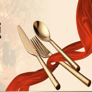 Ensemble de couverts en bois martelé doré de luxe, manche texturé, service de mariage, écologique, résistant à la chaleur, argenté moderne plaqué or - Product Image 4