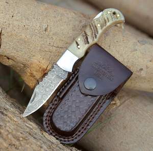 มีดพับเหล็กดามัสกัสทำมือขายส่ง ราคาพิเศษ รับทำตามสั่ง พร้อมปลอก สำหรับกิจกรรมกลางแจ้งและเอาตัวรอด - Product Image 5