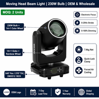 Mini Cabeza Móvil Sharpy Beam de 230W 7R, 14 Colores/14 Gobos, Rueda Arcoíris, Prisma, DMX512/Activación por Sonido, IP33, 30000 Lúmenes, Halógena