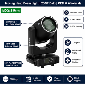 Mini Cabeza Móvil Sharpy Beam de 230W 7R, 14 Colores/14 Gobos, Rueda Arcoíris, Prisma, DMX512/Activación por Sonido, IP33, 30000 Lúmenes, Halógena - Product Image 3