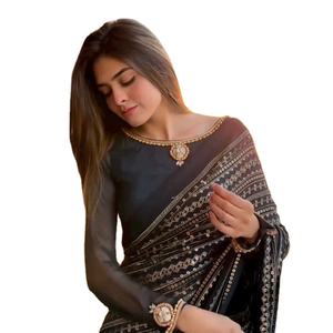 Designer พรีเมี่ยมนุ่ม Georgette ลําดับงาน Saree สําหรับผู้หญิง Designer สารีชุดแต่งงานสารีจัดแต่งทรงสตรีสารีสวมใส่ - Product Image 1