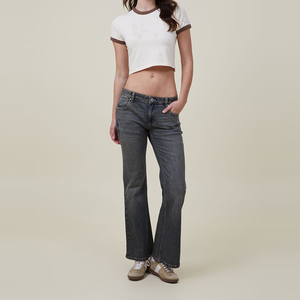 Crop Top Moda Mujer Ringer camisetas panel Blanco marrón Ringer camiseta Top manga corta Camiseta corta tops para mujer - Product Image 4