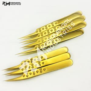 RMI Haute Qualité En Acier Inoxydable Extension De Cils Pince À Épiler Point D'isolation Or Plasma Couleur Coeur Conception Grip - Product Image 2