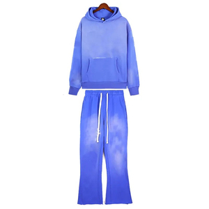 Custom Tracksuit Flared Sweatpants 100% Plain Sweatsuit Tracksuit Acid Wash Hoodie and <b>Sweats</b> <b>Set</b> - Product Image 6