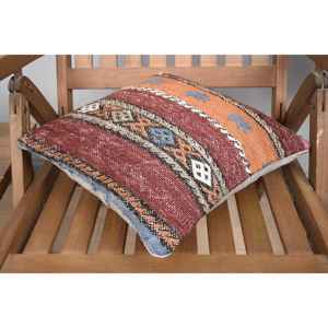 Almohada rústica de lana Kilim de 14x14 pulgadas, cojín esponjoso de lujo marrón, cojín portátil con estampado Vintage para decoración de ropa de cama para Navidad - Product Image 4