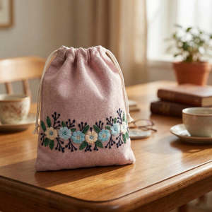 Bolsa con Cordón Bordada en Rosa Floral, Diseño de Bordado Elegante, Totalmente Personalizable, Estuche para Joyas, Kit de Regalo, Empaque - Product Image 6