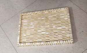 Plateau de service en mosaïque en marbre avec incrustation de nacre Décoration de table à manger Boho moderne Cadeau de maison rustique - Product Image 4