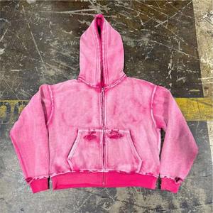 Sweat-shirts lourds personnalisés pour homme, décoration à rivets, sweat-shirt à fermeture éclair intégrale lavé, sweat-shirt oversize à imprimé gonflé pour homme - Product Image 5