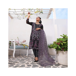 Filet de Style indien et pakistanais avec broderie travail Salwar Kameez costume pour femmes robe de Style musulman lourd 2023 - Product Image 6
