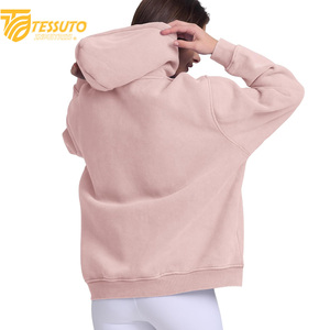 Vente en gros de sweats à capuche de haute qualité, couleur unie, avec impression de logo sur mesure, 100% coton, courts pour femmes - Product Image 5