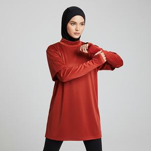 Haut de sport modeste pour femmes musulmanes à manches longues, épaules tombantes, manches à trous pour les pouces, élégant, confortable, protection UPF50+, idéal pour la gym - Product Image 1