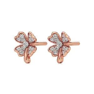 Boucles d'oreilles clous Almera florales en perles pour femmes - Bijoux vintage en acier inoxydable avec papillon et fleur, cadeau - Product Image 2