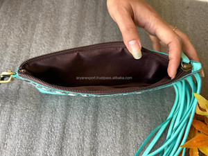 Pochette en cuir Turquoise pour femmes, nouveau Style occidental, porte-monnaie design, offre spéciale, bracelet élégant, portefeuille en cuir avec fermeture éclair - Product Image 4