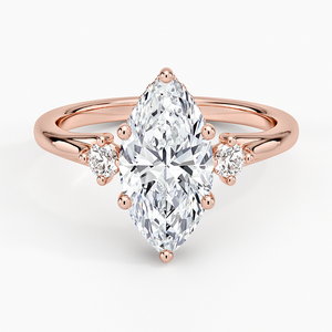 Anillo de Diamantes con Corte Marquesa y Tres Piedras en Oro con Piedras Laterales Redondas, Anillo de Compromiso Clásico Flotante para Mujer, Joyería Fina, Regalo - Product Image 3