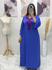 Gandoura Marroquí para Mujer, Abaya de Manga Larga, Vestido Maxi de Crepé Bordado, Transpirable, Ligero, Modesto, Ropa Musulmana de Verano, Talla XXL - Product Image 5