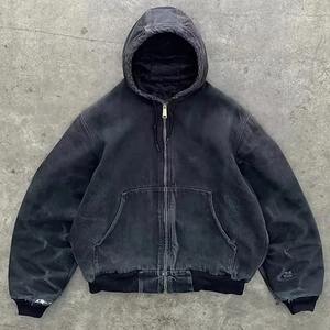 Qualité personnalisée Vintage surdimensionné en détresse sweat cordon acide lavé à capuche à capuche fermeture éclair Denim soleil délavé veste à capuche - Product Image 3