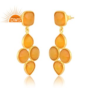 Pendientes colgantes de piedras preciosas de Calcedonia amarilla Natural chapados en oro de 18 quilates de plata esterlina superventas, fabricante de joyería fina Demi - Product Image 2