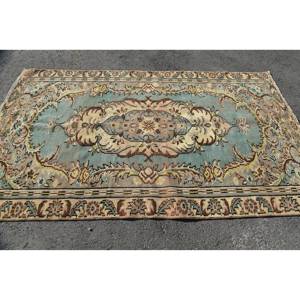 Alfombra de lana Floral tradicional azul Beige, área grande de 5,1x8,4 pies, diseño rectangular de retazos para pasillo, habitación, área de cabecera de látex - Product Image 3