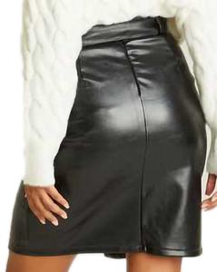 Vente flash Jupe en cuir pour femmes Longueur courte Hiver Lavée 100% cuir Tissu à paillettes Jupe en cuir - Product Image 6