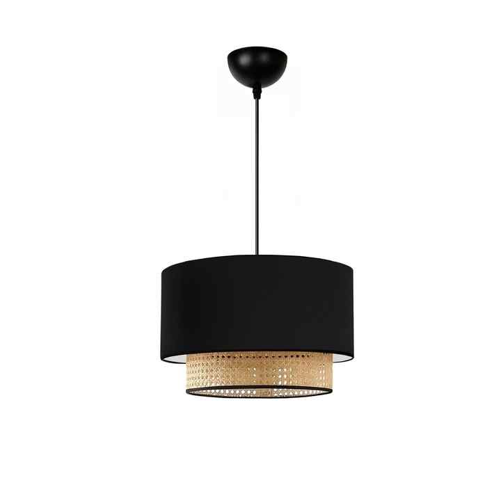Homing Hazeran Rattan Metal Lampshade and Double-Decker Pendant Lamp Set