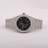 Jam Tangan Sport Pria Mewah 41 mm Dial Bulat Bertabur Moissanite Berlian Besar Logo Kustom Koleksi Hip Hop Jam Tangan Baja Tahan Karat