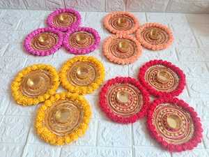 เชิงเทียนทรงกลมลายดอกไม้หลากสีแบบ rangoli ของตกแต่งกลางโต๊ะสำหรับเทศกาลดิวาลีตกแต่งงานปาร์ตี้กลางคืน - Product Image 6