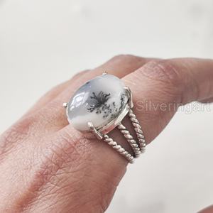 Bague pour femme Opale dendritique naturelle Pierre précieuse Octobre Pierre de naissance 3 Bande torsadée Vintage Bijoux faits à la main Bague en argent sterling 925 - Product Image 2